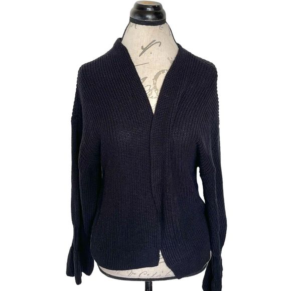 Melrose Market Womens Size Small Open Cardigan Sweater Black Bell Sleeve Knit - Picture 2 of 12